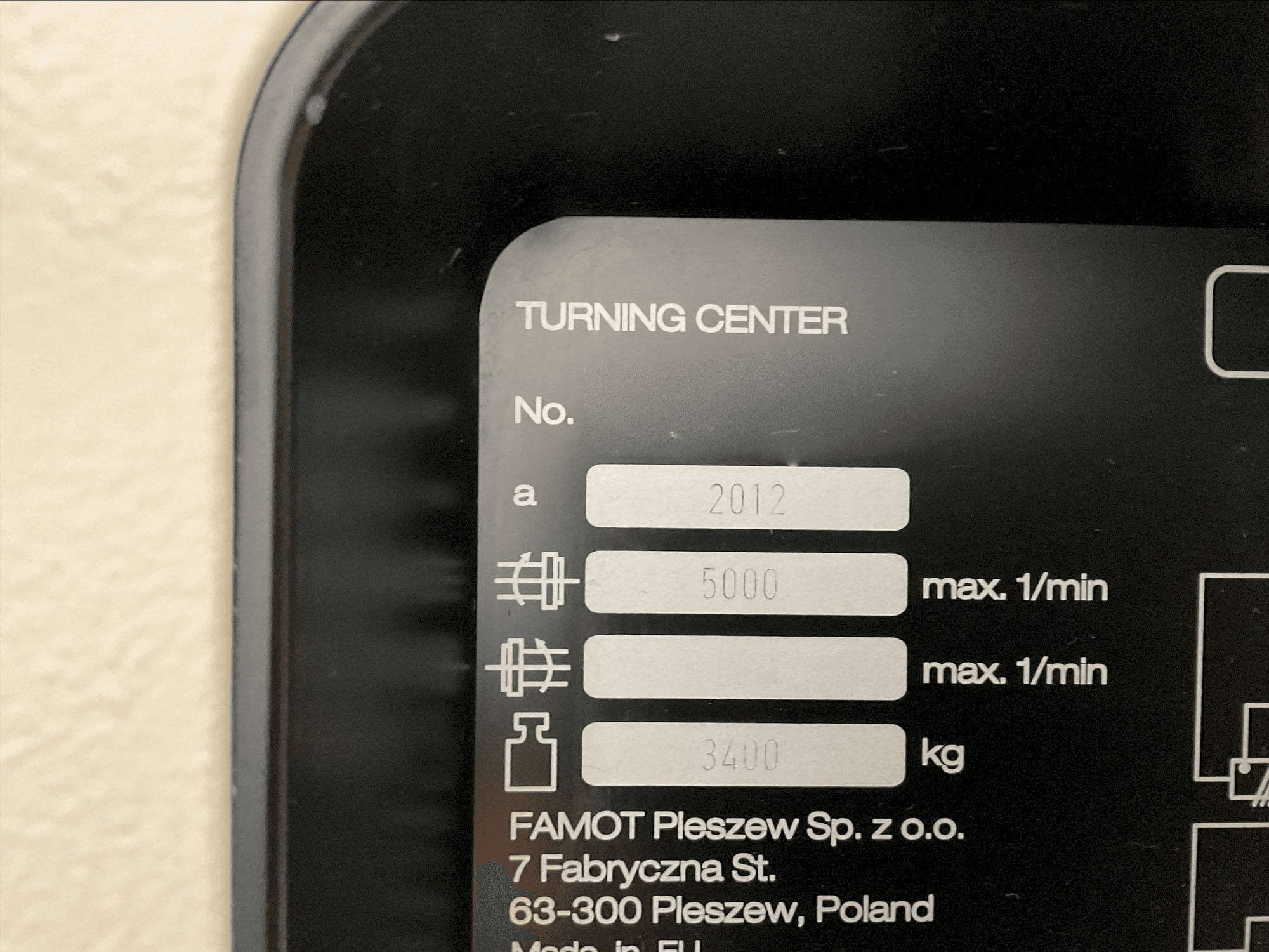 Plaque signalétique de la machine DMG MORI CTX 310 ecoline
