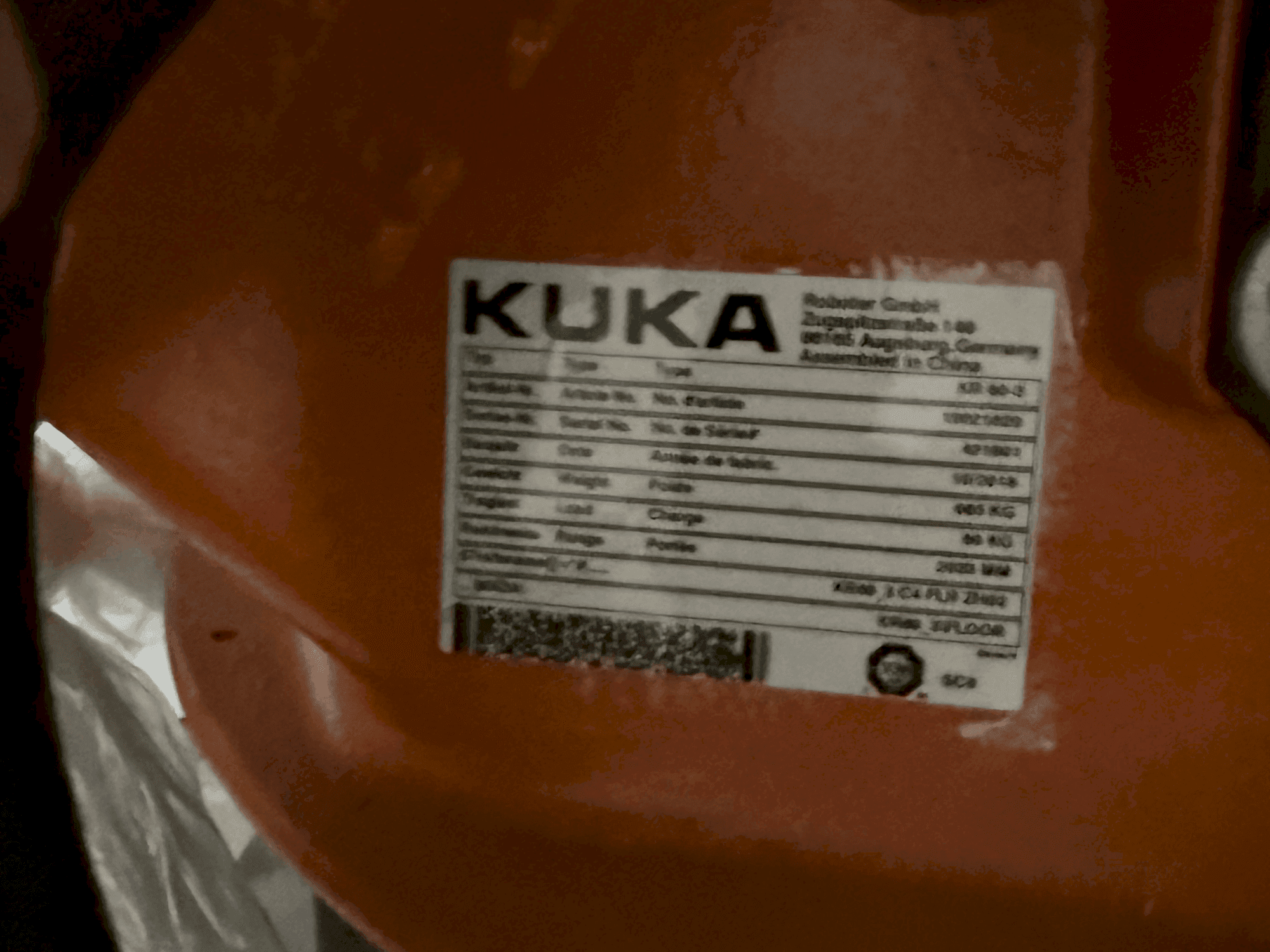 Plaque signalétique de la machine KUKA KR16-2